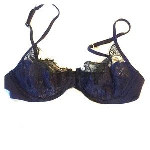 La Perla Dark Blue and Black Lace Underwire Bra 34B